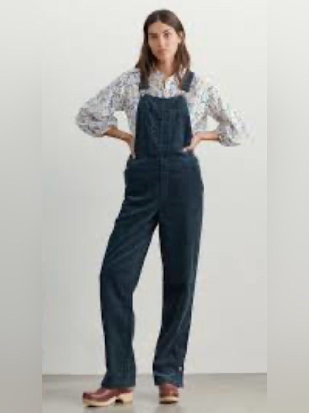 Wrap London Corduroy Dungarees Overalls US 6 Petrol Blue Hemp Organic Cotton